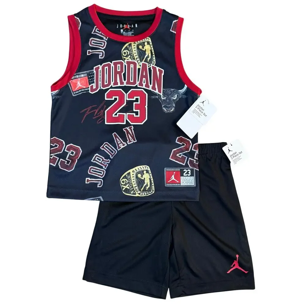 Air Jordan 2-Piece Set Basketball Embroidered Tank Shorts Black Boys 7 Large